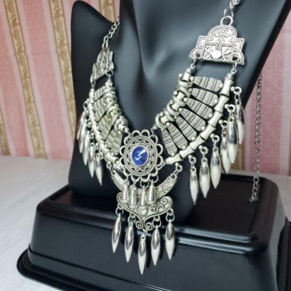 Boho Statement Necklace Silver Crystal Festival Trendyโ